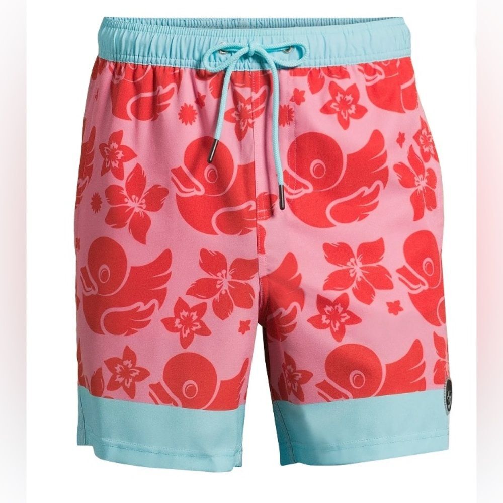 Neff Men's All Over Red Duck Print Swim Trunks Shorts Stretch 7" Inseam Small S